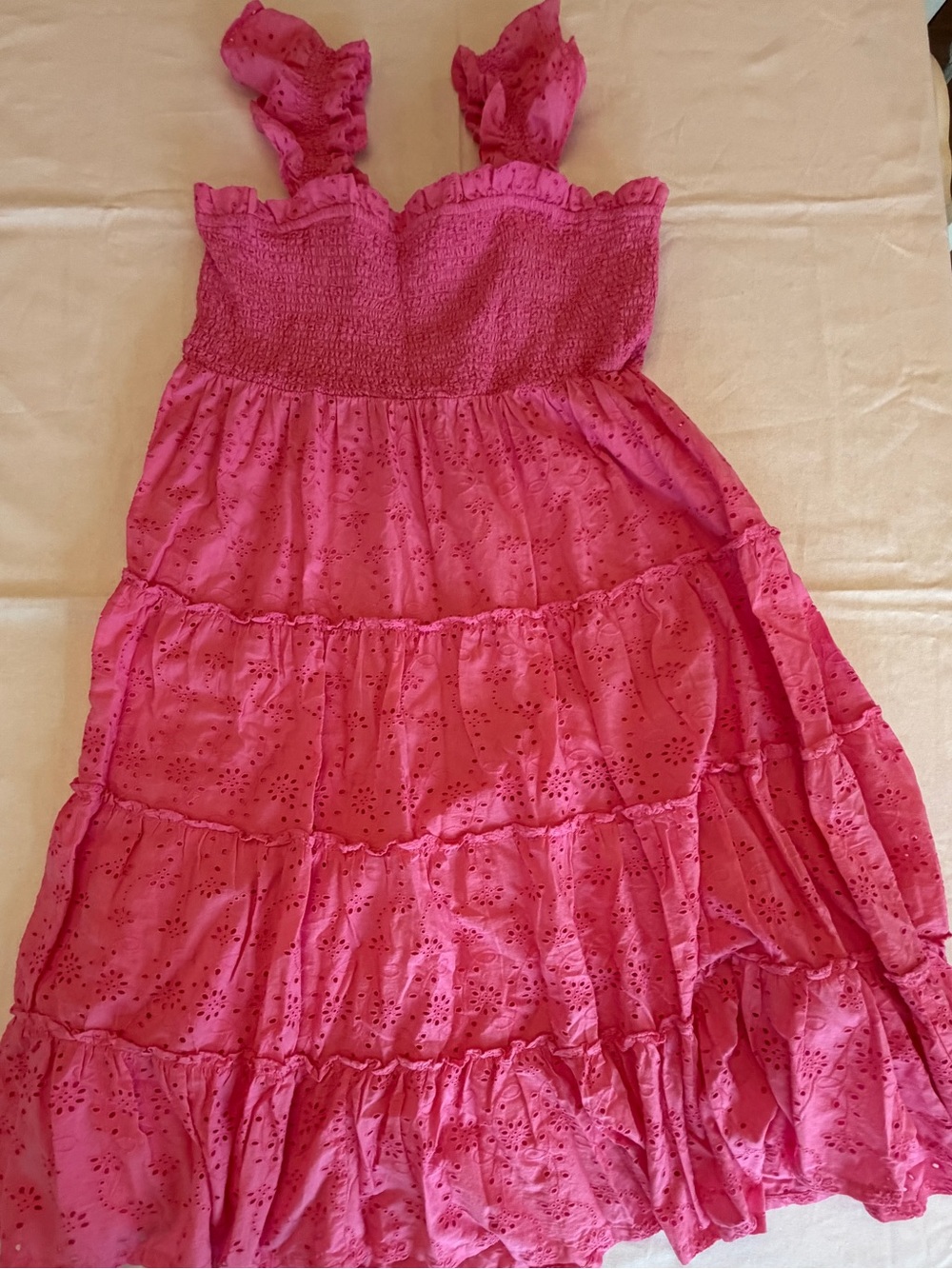 crown & ivy Bright Pink Eyelet Ruffle Sundress